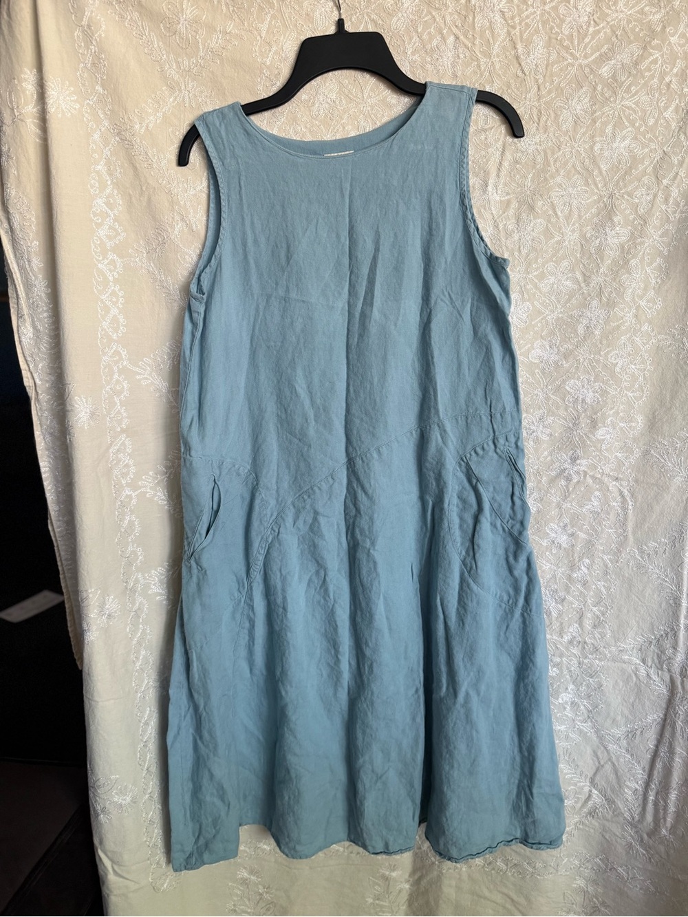 J Jill Sleeveless Light Blue A-Line Linen Dress Pockets